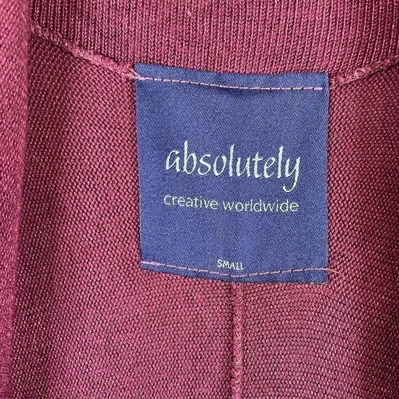 ABSOLUTELY Creative Worldwide Short Sleeved Cardigan Burgundy Open Front Size S - Picture 3 of 5